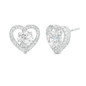 ZALES White Lab-Created Sapphire Heart Stud Earrings in Sterling Silver